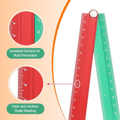 HARFINGTON Folding Straight Ruler 30cm Metric Aluminum Alloy Protractor Foldable Angle Ruler Geometric Measuring Tool with Angle Line for Architects Artists Office, Red Green - color: Red/Green