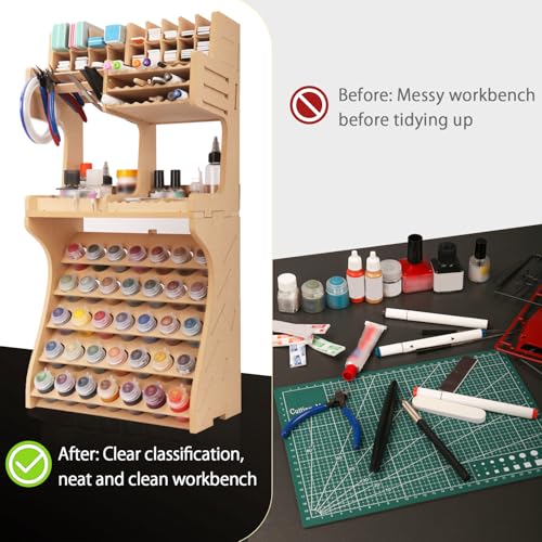 Bucasso Plastic Model Paint Rack Model Tool Organizer MDF Material Paint Rack Scissors/Tweezers/Paint Storage All-in-One Model Workbench Assembly Plastic Model Building Storage GK SY