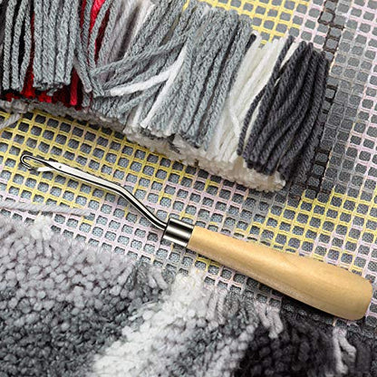 Chuangdi 3 Pieces Latch Hook Tool Kits, 19 x 59 Inch Wooden Bent Crochet Needle, Yarn Cutter, Rug Hooking Mesh Canvas Embroidery Crafts Supplies for Adults Beginner DIY Rug Carpet Tapestry Making