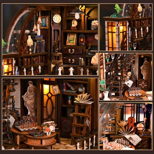 DIY Miniature House Kit, 3D Wooden Puzzle for Adults, Book Nook Kit with Touch LED Light, Library Bookshelf Insert, Creative Hobby Craft Gift for Bibliophiles (Bacchus Bookstore) - style: Bacchus Bookstore