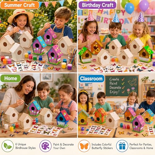 Sawysine 107 DIY Birdhouse Kits, Wooden Bird House Multiple Entrance - style: Cute Style