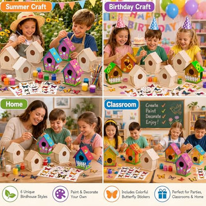 Sawysine 107 DIY Birdhouse Kits, Wooden Bird House Multiple Entrance - style: Cute Style