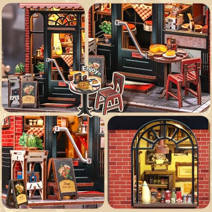 CUTEBEE Book Nook Kit, DIY Miniature Dollhouse Kit, Pizza Shop Booknook - color: Uncle Joe's Pizzeria