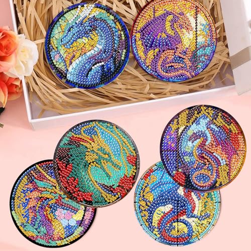 Diamond Art Coasters Kit, 8 Pieces Dragon Diamond Painting Coasters Kit - color: Dragon