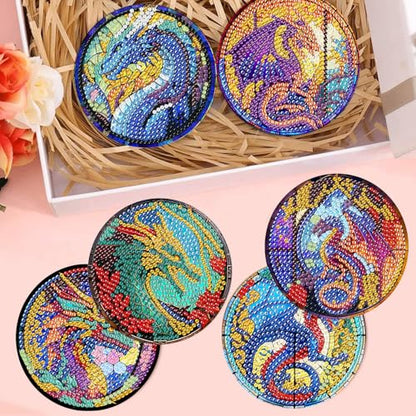Diamond Art Coasters Kit, 8 Pieces Dragon Diamond Painting Coasters Kit - color: Dragon