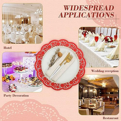 Yexiya 200 Pcs Lace Paper Doilies 14 Inch Round Foil Placemats, Red - color: Red