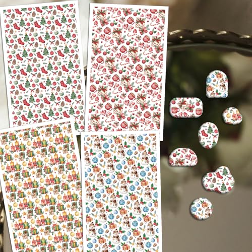 OLYCRAFT 24Pcs Christmas Theme Clay Transfer Paper 4 Styles Transfers Paper for Polymer Present Box and Snowman Pattern Polymer Clay Transfer Sheets Small Ceramic Decals for Earrings Jewelry Making - style: Christmas Snowman