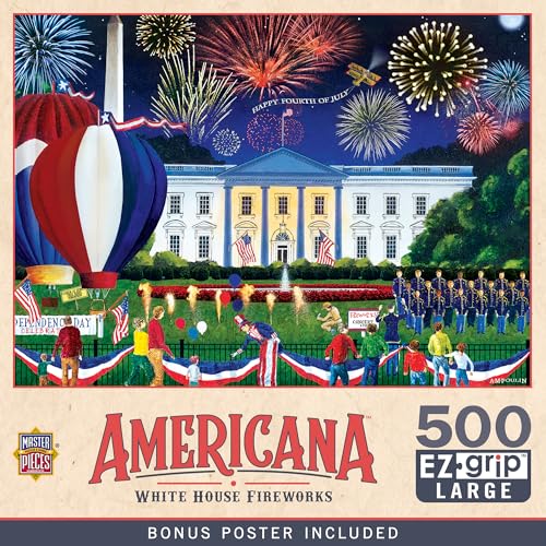 MasterPieces - 500 Piece Jigsaw Puzzle, Large EZ Grip Shapes, White House Fireworks, Fun for Adults, Seniors, Family, Kids, 19.25" x 26.75" - style: White House Fireworks