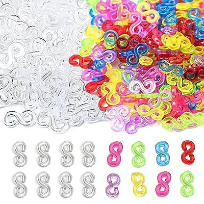 Mecefeno S Clips Rubber Band Clips 1000 Pieces Loom Rubber Band Clips Plastic Band Clips Connectors Refills Bracelet Kit Clip for Loom Bracelets DIY Making Refill Kit - color: Clear+Colorful