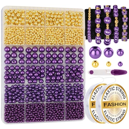 Dark Purple Pearl Bracelet Making Kit Gold Beads for Bracelets - color: 18-Dark Purple & Gold