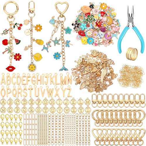 AUGSUN 439Pcs Keychain Making Kit Charms Lip Gloss Key Chain DIY Craft