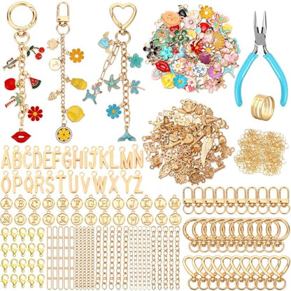 AUGSUN 439Pcs Keychain Making Kit Charms Lip Gloss Key Chain DIY Craft
