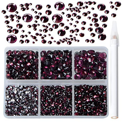 Bymitel 5000 Pieces 6 Mixed Sizes Glue Fix on Glass Rhinestones Round Crystal Gems Flatback for DIY Jewelry Making with one Picking Pen(6-Sizes 5000PCS, Amethyst) - color: Amethyst, size: 6-SIZES 5000PCS