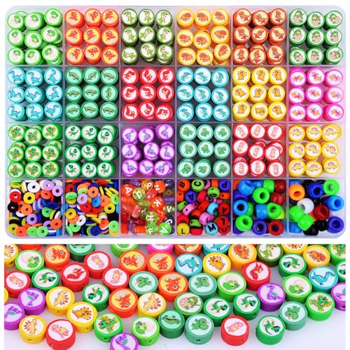 1000PCS Dinosaur Polymer Clay Beads Bracelet Making kit, 24 Style Cute Fun Beads Beads Charms for Jewelry Necklace Earring Making DIY Accessories for Women Girls - color: E1#Style 4