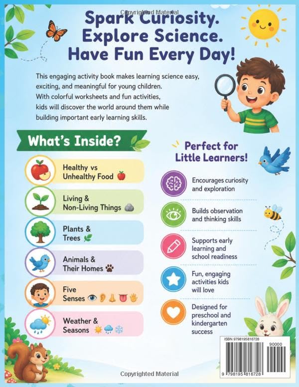 My First Science Activity Book for Kids Ages 4 to 6: Fun Activities to Learn About Healthy Food, Plants, Animals, Five Senses, Weather & More | Hands-On Learning for Preschool & Kindergarten