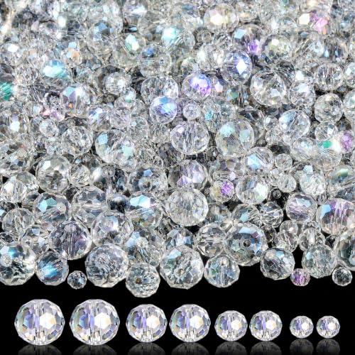 1000Pcs Glass Beads for Jewelry Making, 4/6/8/10mm Bracelet Making Kit - color: AB White