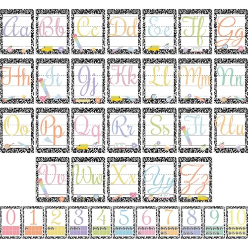 37Pcs Composition Cursive Alphabet for Classroom Composition Note ABC Posters and 0-10 Number Cards Composition Bulletin Board Letters Number Line for Classroom (Composition Cursive) - color: Composition Cursive Abc