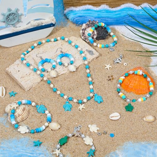 UPINS 2100Pcs Ocean Beads Bracelet Making Kit,Summer Beach Beads for Jewelry Making Sea Shell Blue White Turquoise Starfish Turtle Charms for Summer DIY Craft Gift - color: Blue White