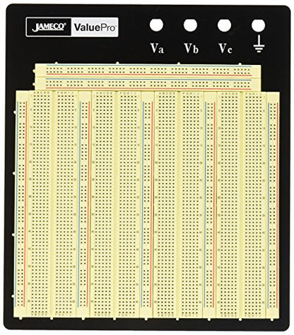 Jameco Valuepro 3220-Point Solderless Breadboard 7.3"L x 7.5"W, 0.1" Spread, Ideal for Prototyping and Classroom Projects - WBU-208-R