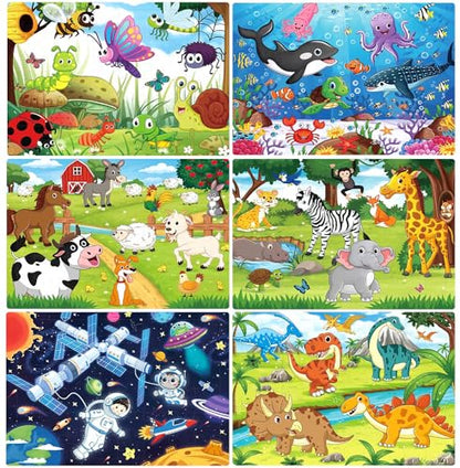 Puzzles for Kids Ages 4-8, Wooden Jigsaw Puzzles 48 & 60 Pieces, 6 Pack