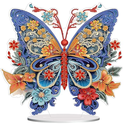 Diamond Painting Kits for Adults Beginners, 5D Full Drill Flowers and Butterfly Crystal Art Desktop Ornament, DIY Single Sided Home Office Desk Decor, Creative Craft Gift Set with Tools - color: Paper Butterfly