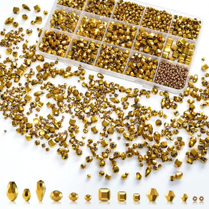 1500 Pcs Crystal Glass Beads for Jewelry Making – 12 Styles Bicone, Rondelle, Cube, Teardrop & 3mm Spacer Beads, DIY Bracelet Necklace Earring Craft Kit Random Colors(Coffee Gold) - color: Coffee Gold