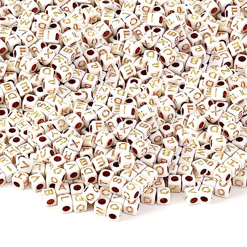 Augshy 1400pcs Square Acrylic Alphabet Beads Cube Letters Bead for Craft - color: Gold