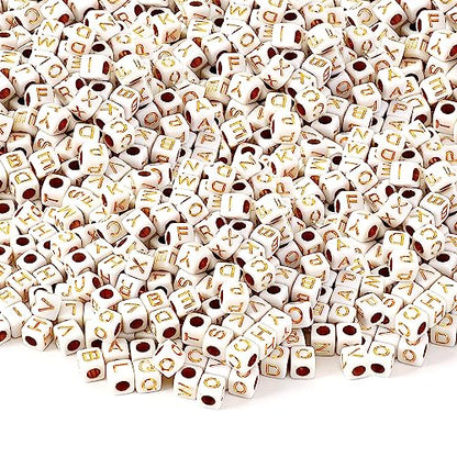 Augshy 1400pcs Square Acrylic Alphabet Beads Cube Letters Bead for Craft - color: Gold