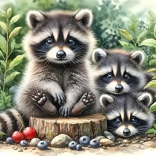 5D Animals Diamond Painting Kits for Adults,Raccoon Family Diamond Art Kits - color: KM155-1