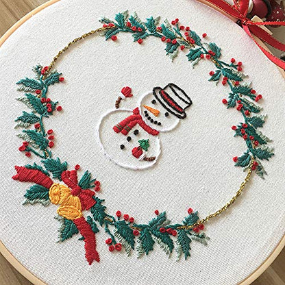 Embroidery Kit Snowman Christmas Ornaments Leaves Wreath Flowers Awesocrafts Full Range of Embroidery Starter Kits for Beginners Adults DIY Handmade Easy Patterns (Snowman) - color: Snowman