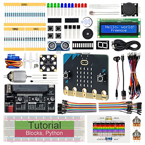 Freenove Super Starter Kit for BBC Micro:bit (V2 Included), 266-Page Detailed Tutorial, 192 Items, 38 Projects, Blocks and Python Code - color: With Micro Bit