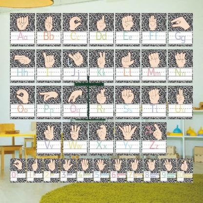 37 Pcs Composition ASL Alphabet Cards Number Line and ABC Sign Language Flash Cards Posters for Composition Note Classroom Wall (Composition ASL) - color: Composition Asl