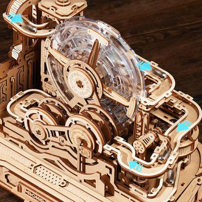 ROKR 3D Wooden Puzzles for Adults Miniature Marble Run Building Toys,DIY Pinball Machine Model Kits-Gear Ball Challenge EGC01