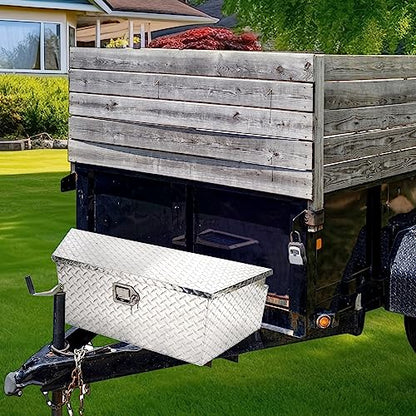 BLACKHORSE-RACING 39" Aluminum Diamond Plate Trailer Tongue Box, Silver - color: Silver, size: 39"(L) x 16.5"(W) x 12"(H)-Diamond Plate