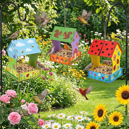DoubleFill 12 Pack Wooden Bird Feeder Kits, DIY Bird House Kits, Build and Paint Craft for Adults, Unfinished Birdhouse Wood Craft for Educational Fun Art Outdoor Activities Gift
