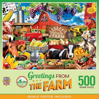 Masterpieces Greetings from the Farm Jigsaw Puzzle - 500 Pieces, Farmhouse Theme - Adult - style: The Farm