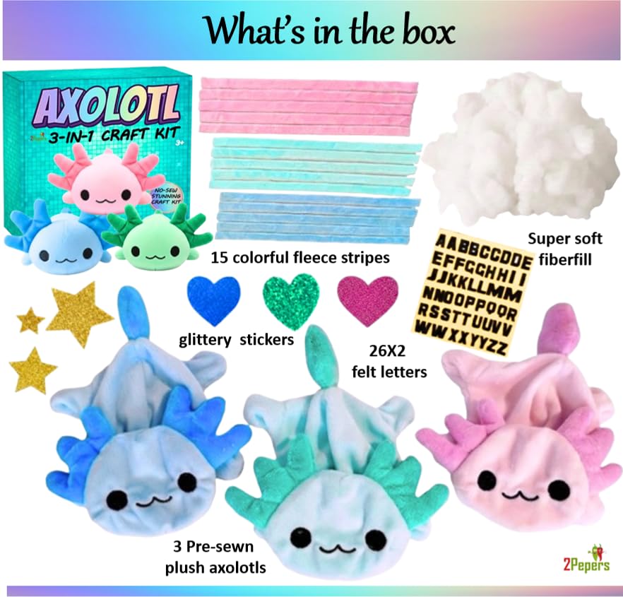 3-in-1 DIY Axolotl Plush Toys Arts and Crafts Kit for Kids No Sew Pillow - style: AXOLOTL (3-in-1)