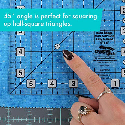 Creative Grids Basic Range 6in x 6in Square Quilt Ruler – CGRBR2 – Made in USA, Non-Slip Grip Acrylic Quilting, Sewing, Crafting, Patchwork Ruler for Measuring & Cutting Fabric