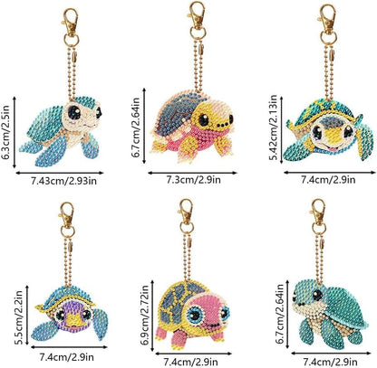 YUE ZHE 6 PCS Sea Turtle Diamond Art Kits for Adults Double Sided Diamond Art Keychains Animal DIY 5D Painting Keychains Kits for Adults Beginners DIY Crafts - color: Turtle