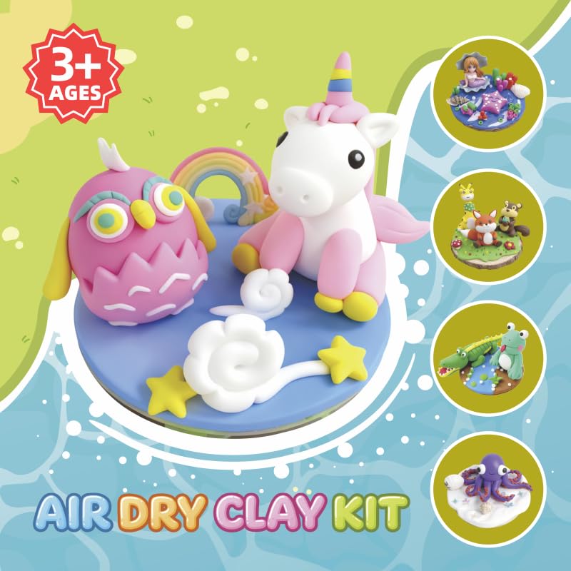 Air Dry Clay Kits for Kids,Animal & Ocean Theme,Modeling Clay for Kids, DIY Model Magic Clay with Sculpting Tools and Tutorials,20 Boxes Molding Clay,Ultra Light,Soft & Non-Sticky,Arts and Crafts Gift - color: Animal & Ocean Theme