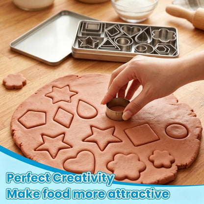 Fireboomoon 30 Pcs Mini Cookie Cutter Set, Stainless Steel Geometric Cutter - color: Silver 30pcs