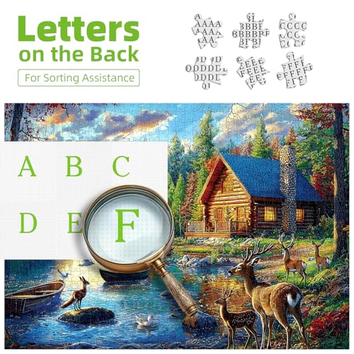 Blueforest 1000 Piece Jigsaw Puzzle for Adults Lake Lodge & Elk Landscape Hard Challenging Puzzle Perfect for Game Nights Family - color: Lake Lodge & Elk