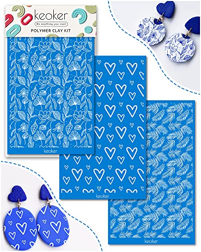 KEOKER Silk Screen Stencils for Polymer Clay, 3PCS Reusable Silkscreen Print Kit, for Printing on Clay & Other Jewelry Clay Earrings Decoration, Each 6" X 3.8" - color: 3PC 2