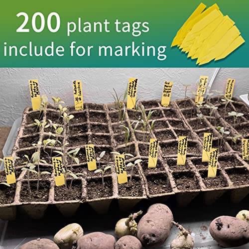 200Cells Seedling Start Trays with Drain Holes,20pcs Peat Pots Seedling Pots Biodegradable,Seedling Starter Kit,Organic Germination Plant Starter Trays(200xLabels,2xTransplant Tools,1xSpray Bottle) - size: 200cells-20pcs