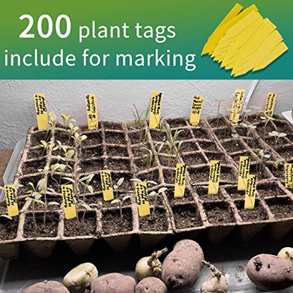 200Cells Seedling Start Trays with Drain Holes,20pcs Peat Pots Seedling Pots Biodegradable,Seedling Starter Kit,Organic Germination Plant Starter Trays(200xLabels,2xTransplant Tools,1xSpray Bottle) - size: 200cells-20pcs