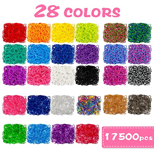 INSCRAFT 17500+ Rubber Loom Bands with 3 Layer Pink Container, 28 Colors, 600 S-Clips, 352 Beads, 40 Cartoon Pendant, Bracelet Making Refill Kit for Kids - color: Pink