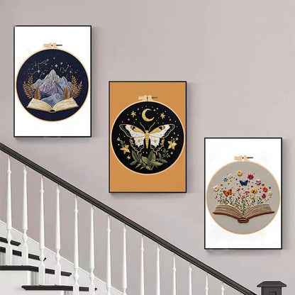 Konrisa Stamped Embroidery Kit with Butterfly Scenery Book Flower Pattern, Embroidery Starter Kit DIY Sewing Practice, Cross Stitch Kit,Set of 3 - color: flower book