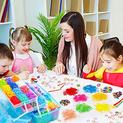INSCRAFT 17500+ Rubber Loom Bands with 3 Layer Blue Container, 28 Colors, 600 S-Clips, 352 Beads, 40 Cartoon Pendant, Bracelet Making Refill Kit for Kids - color: Blue