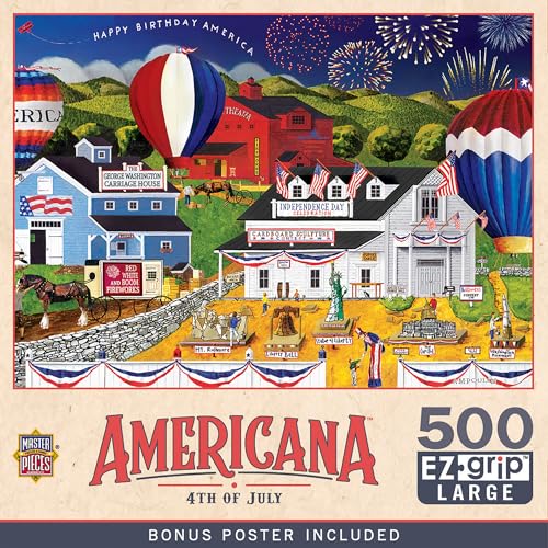 MasterPieces - 500 Piece Jigsaw Puzzle, Large EZ Grip Shapes, 4th of July, Fun for Adults, Seniors, Family, Kids, 19.25" x 26.75" - style: 4th of July