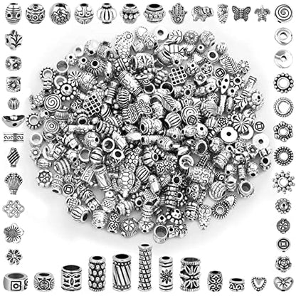 350 Pcs Silver Spacer Beads for Jewelry Making, Mixed Bulk Random Styles Metal Beads for Bracelets, Necklace, Earring Jewelry Making - color: Silver1